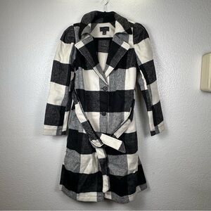 G by Giuliana Black and White Checkered Wool Blend Trench Coat